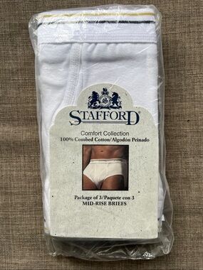 Vintage Stafford Comfort 100% Cotton Mid-Rise Briefs Underwear 3 Pack XL 40-42
